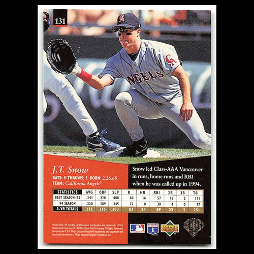 J.T. Snow #131 1995 Upper Deck SP California Angels Baseball Card MLB NM