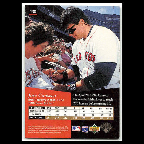 Jose Canseco #13 1995 Upper Deck SP Boston Red Sox Baseball Card MLB NM