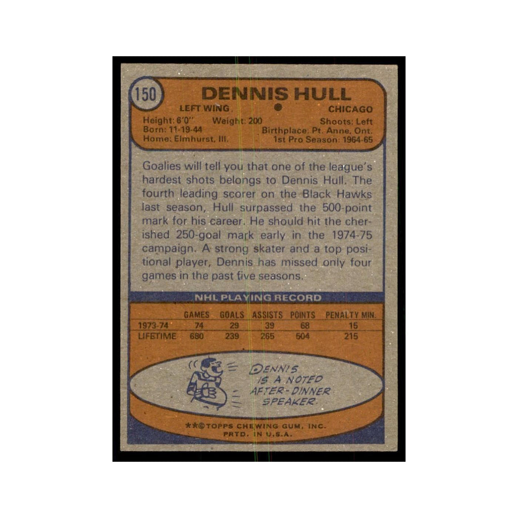 Dennis Hull 1974 Topps (damaged) #150 Hockey Cards Hockey Card NM