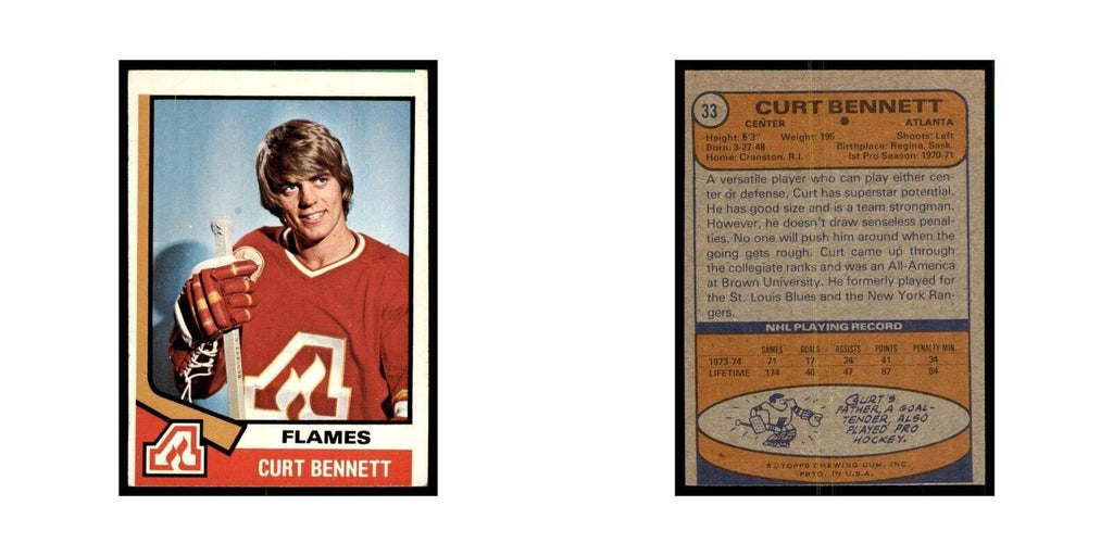 Curt Bennett 1974 Topps (damaged) #33 Hockey Cards Hockey Card NM