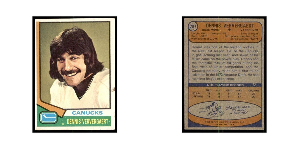 Dennis Ververgaert 1974 Topps (damaged) #207 Hockey Cards Hockey Card NM
