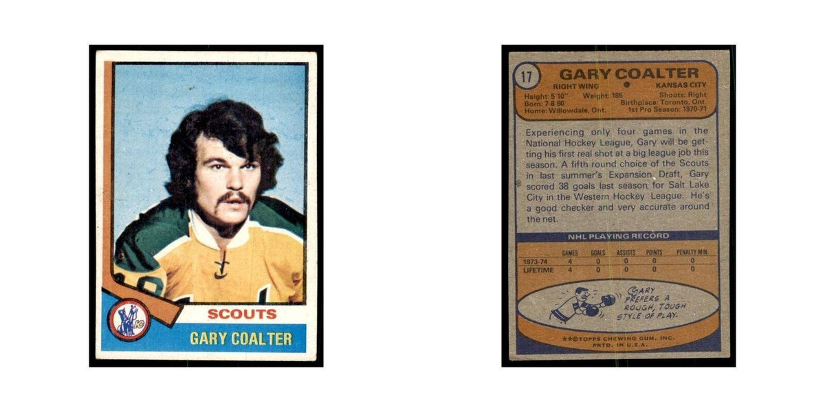 Gary Coalter 1974 Topps (damaged) #17 Hockey Cards Hockey Card Poor