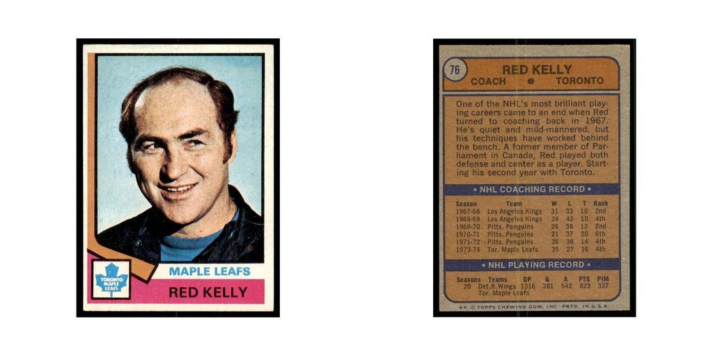 Red Kelly 1974 Topps (damaged) #76 Hockey Cards Hockey Card NM