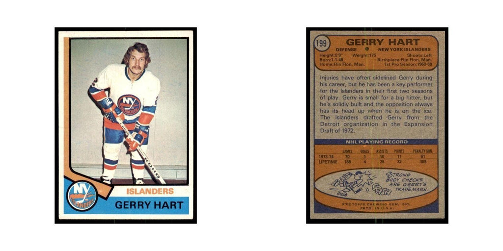 Gerry Hart 1974 Topps (damaged) #199 Hockey Cards Hockey Card NM
