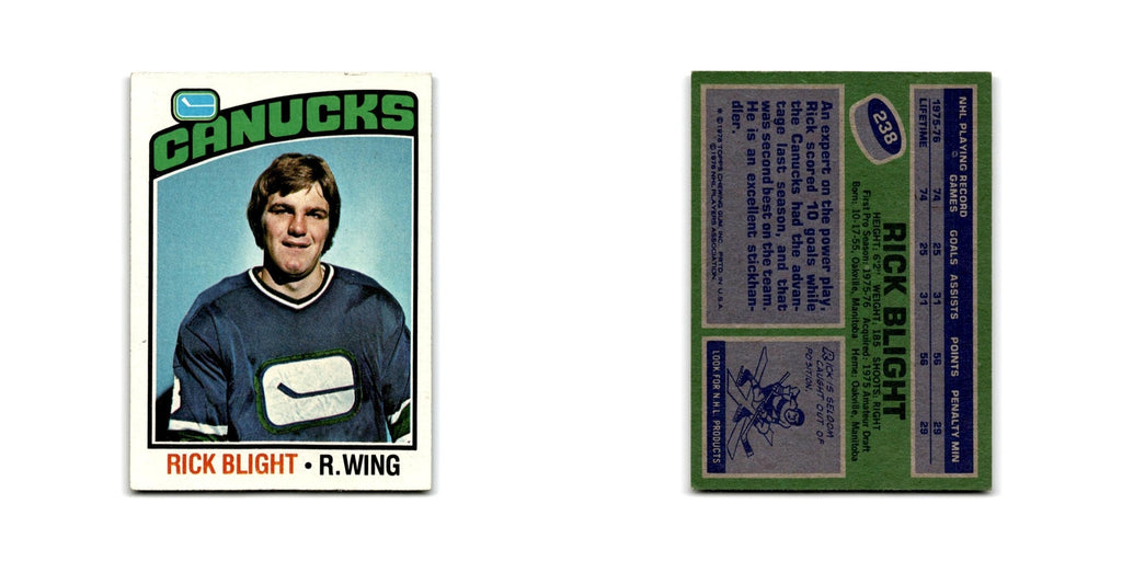 1976 Topps Rick Blight RC Vancouver Canucks #238