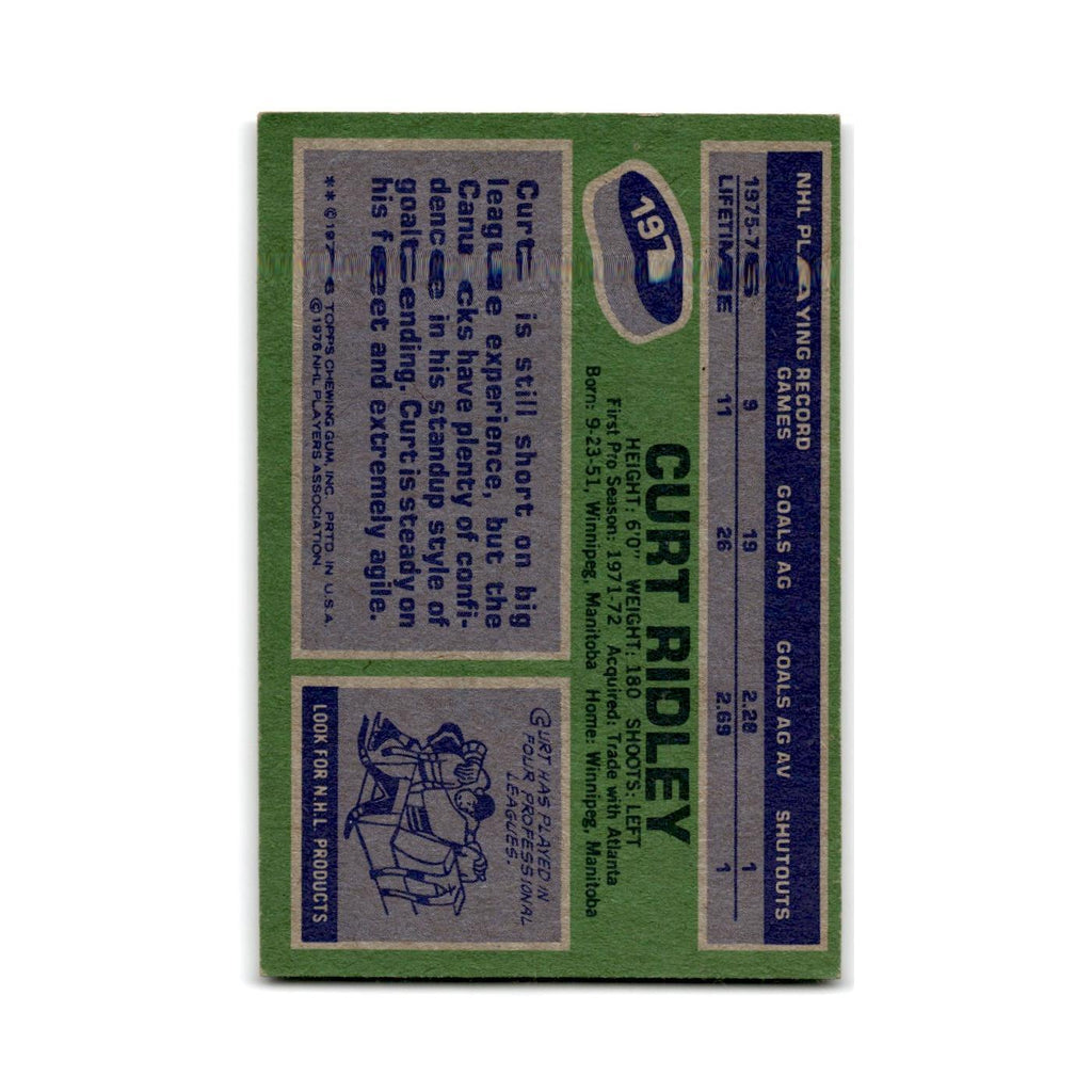 1976 Topps Curt Ridley RC Vancouver Canucks #197