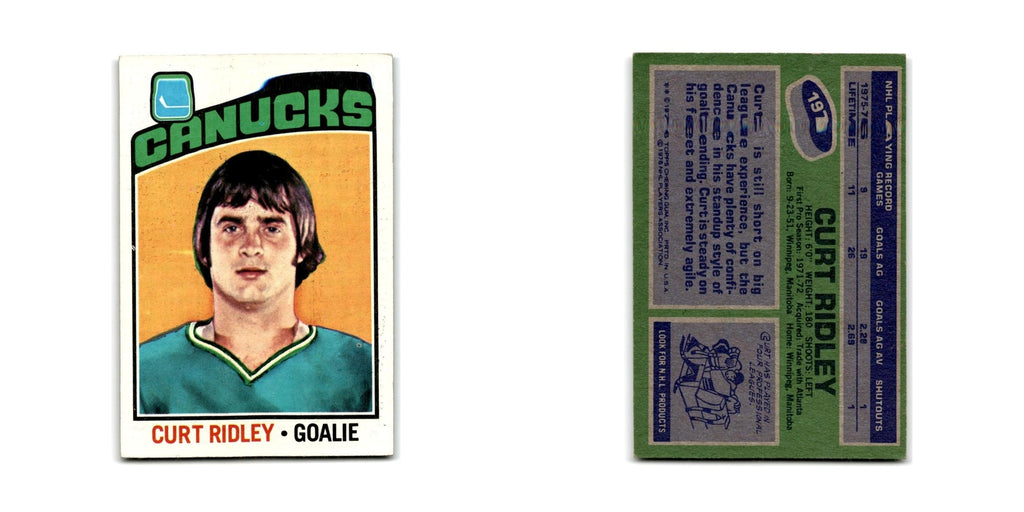 1976 Topps Curt Ridley RC Vancouver Canucks #197
