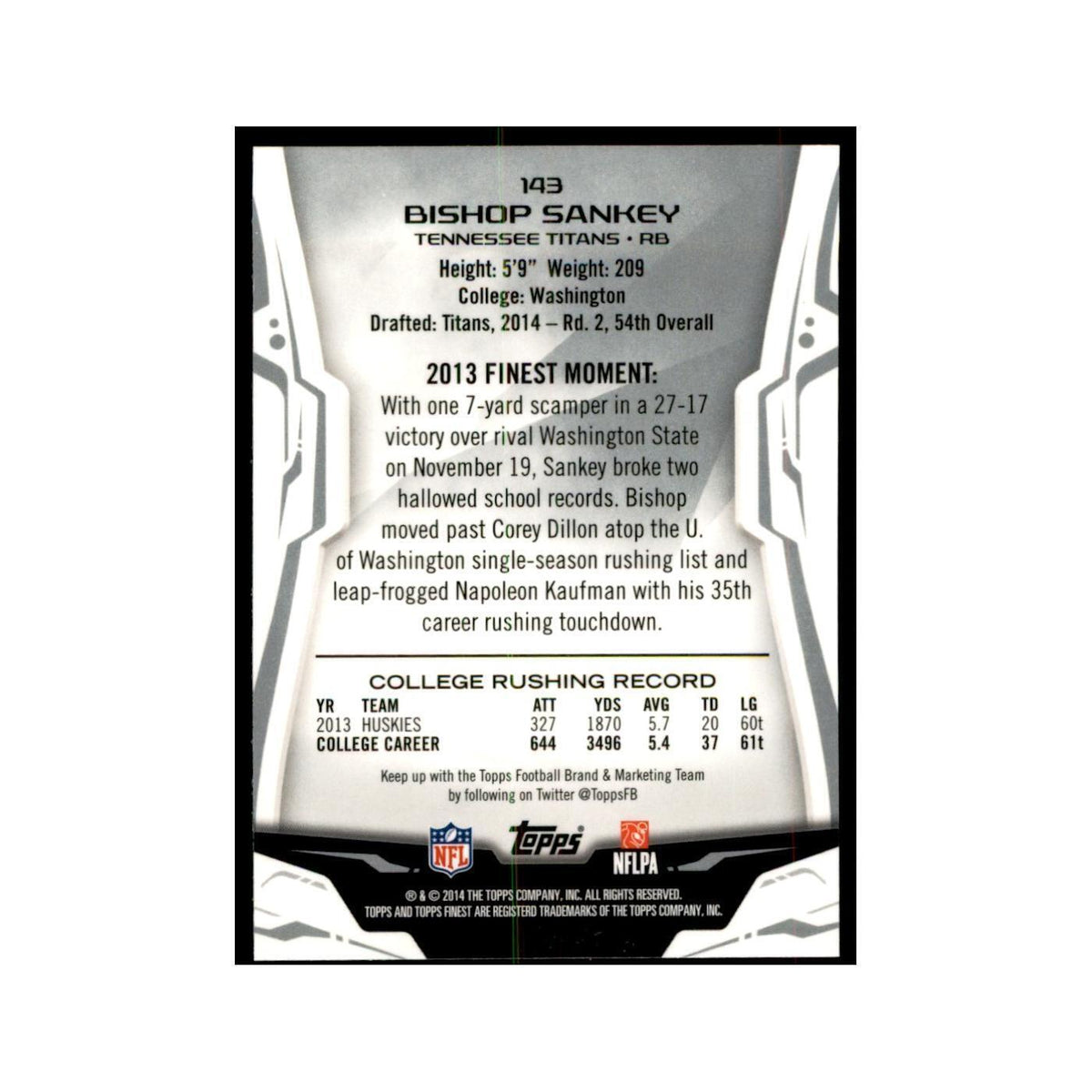 2014 Finest Bishop Sankey RC Football Cards #143
