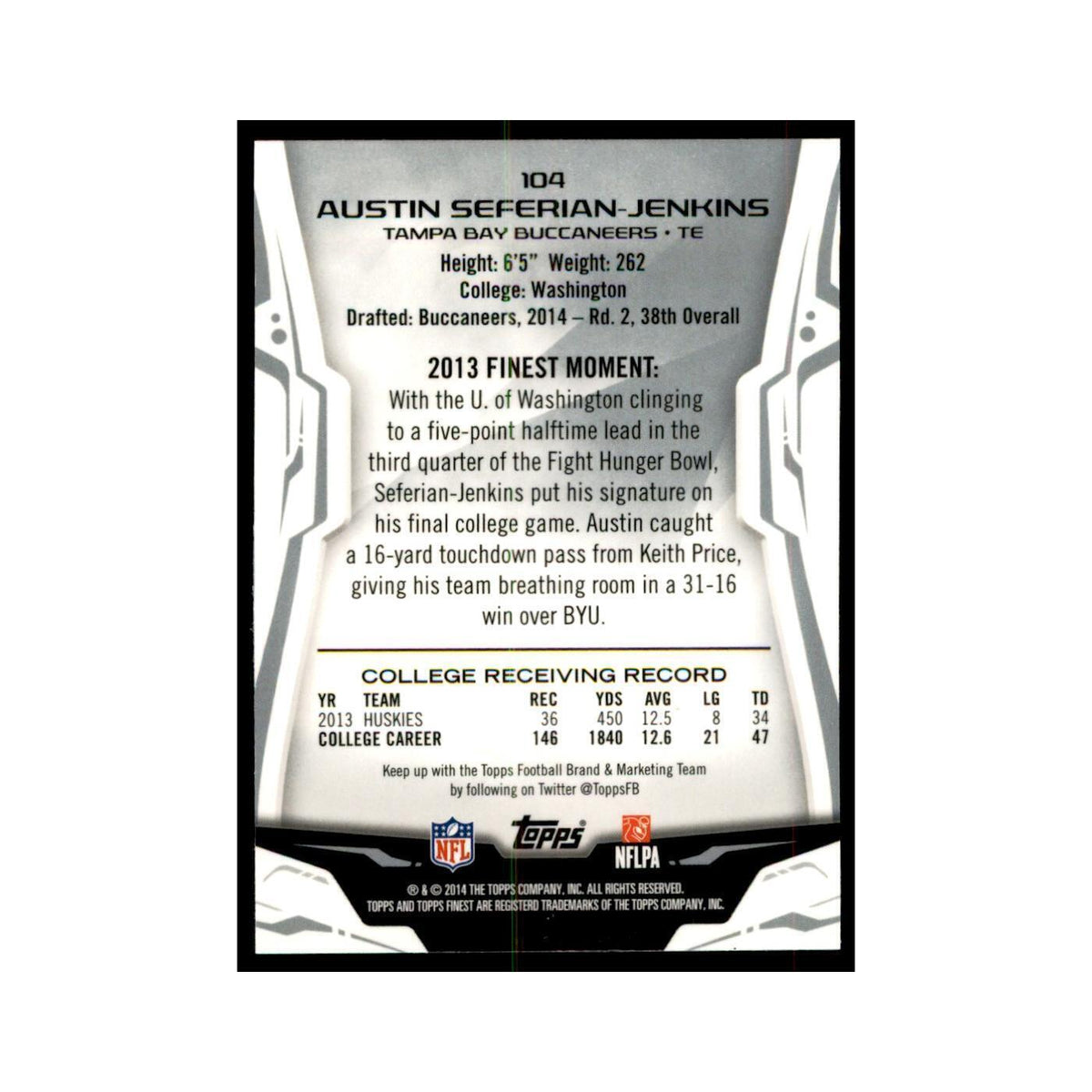 2014 Finest Austin Seferian-Jenkins RC Football Cards #104