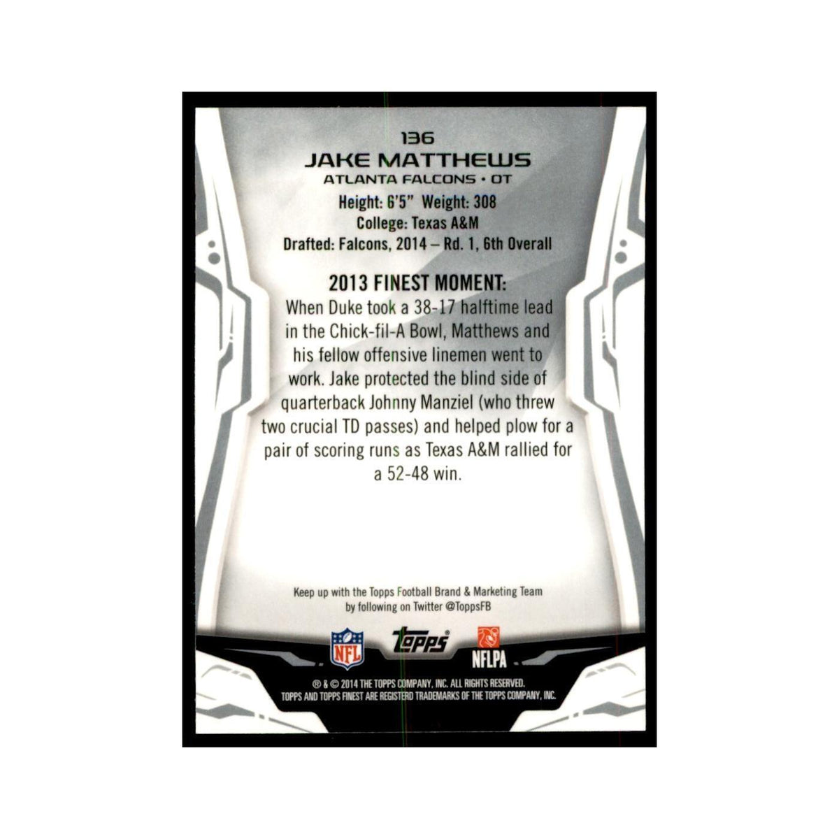 2014 Finest Jake Matthews RC Football Cards #136