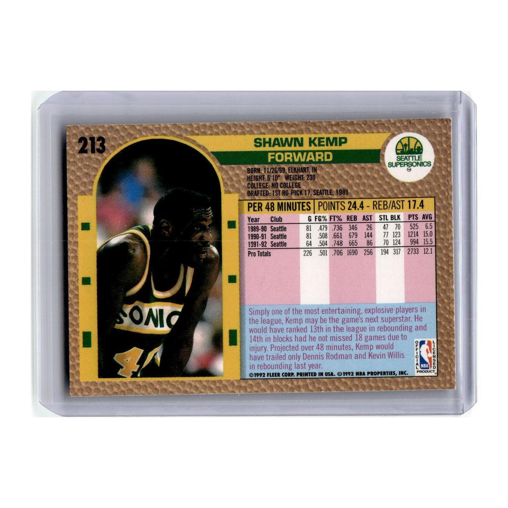 1992 Fleer Shawn Kemp Seattle SuperSonics #213