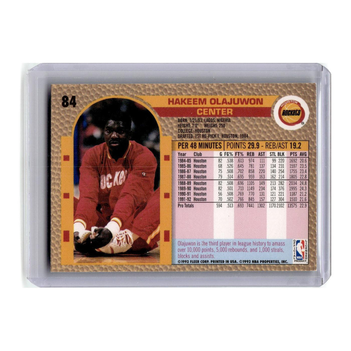 1992 Fleer Hakeem Olajuwon Rockets #84
