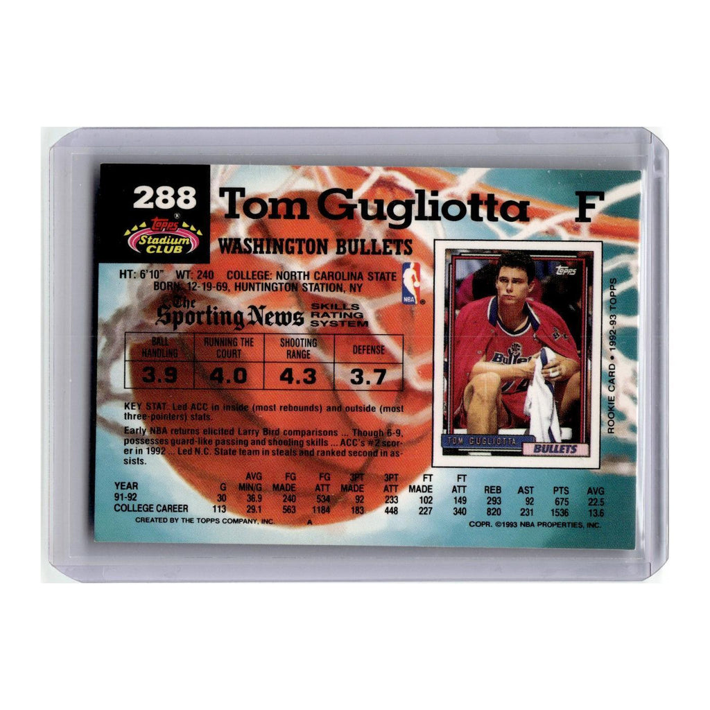 1992 Stadium Club Tom Gugliotta Washington Bullets #288