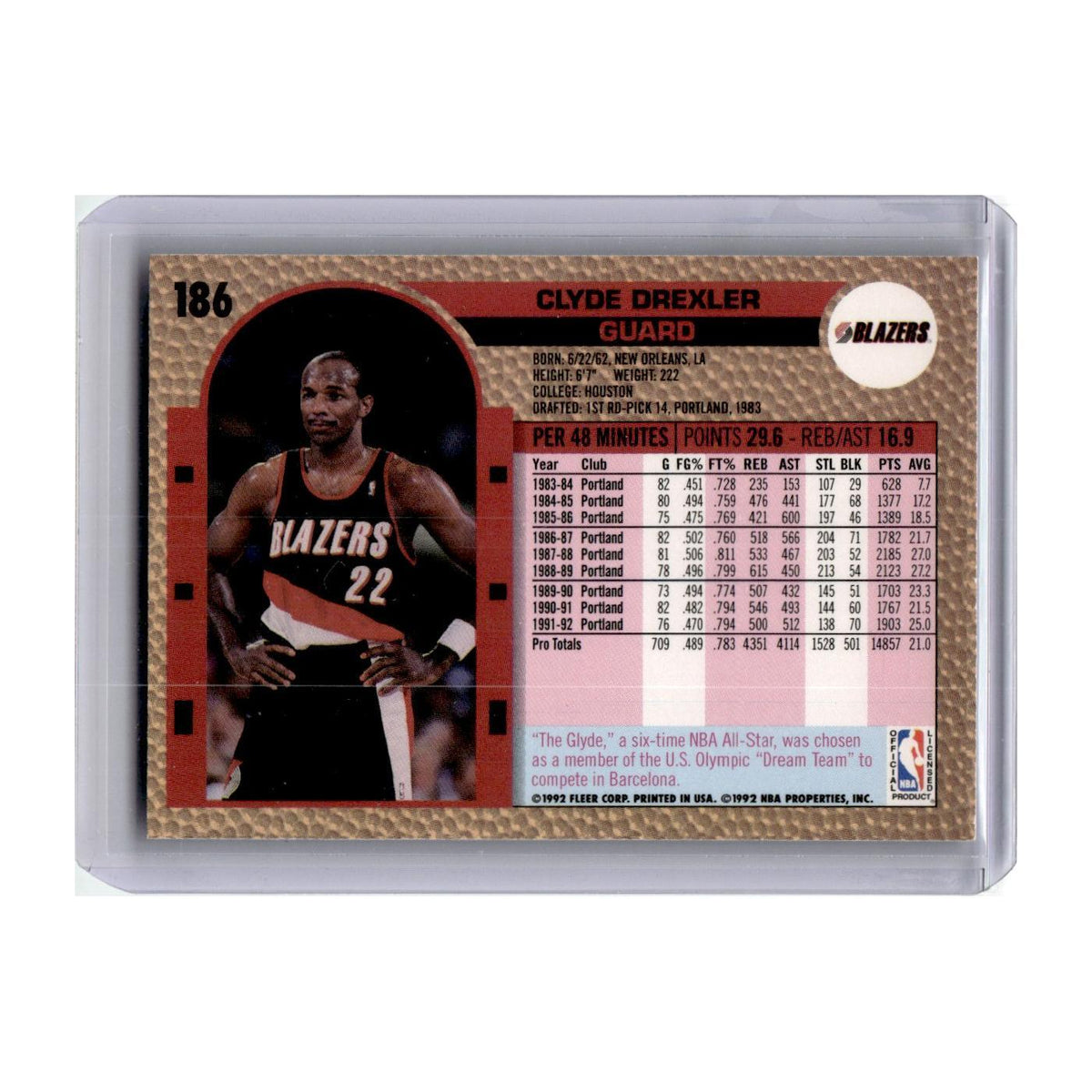 1992 Fleer Clyde Drexler Blazers #186