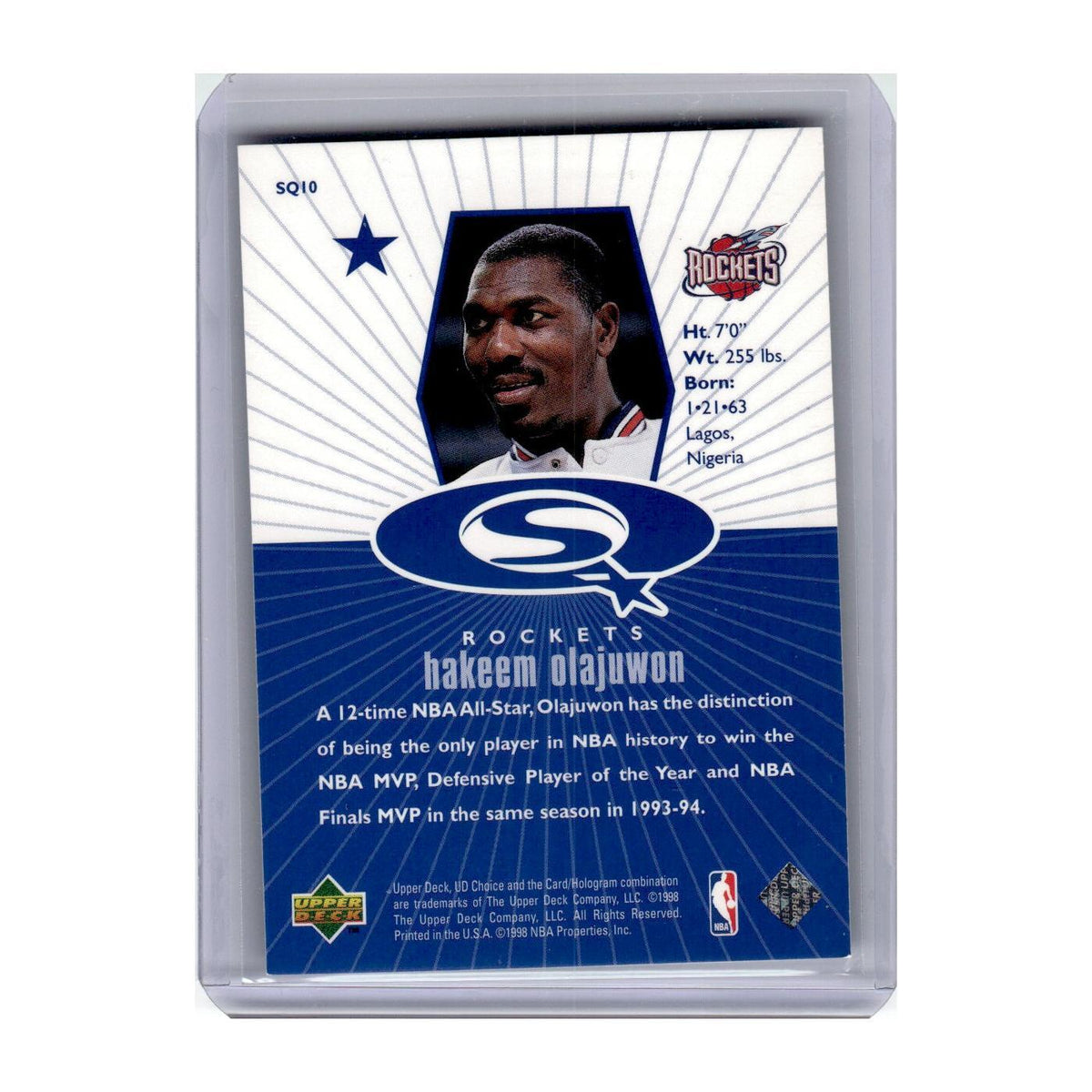1997 Upper Deck UD Choice StarQuest Hakeem Olajuwon Rockets #SQ10