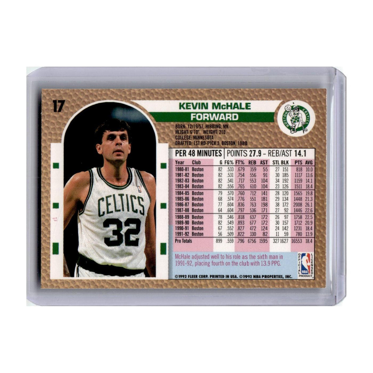 1992 Fleer Kevin McHale Celtics #17