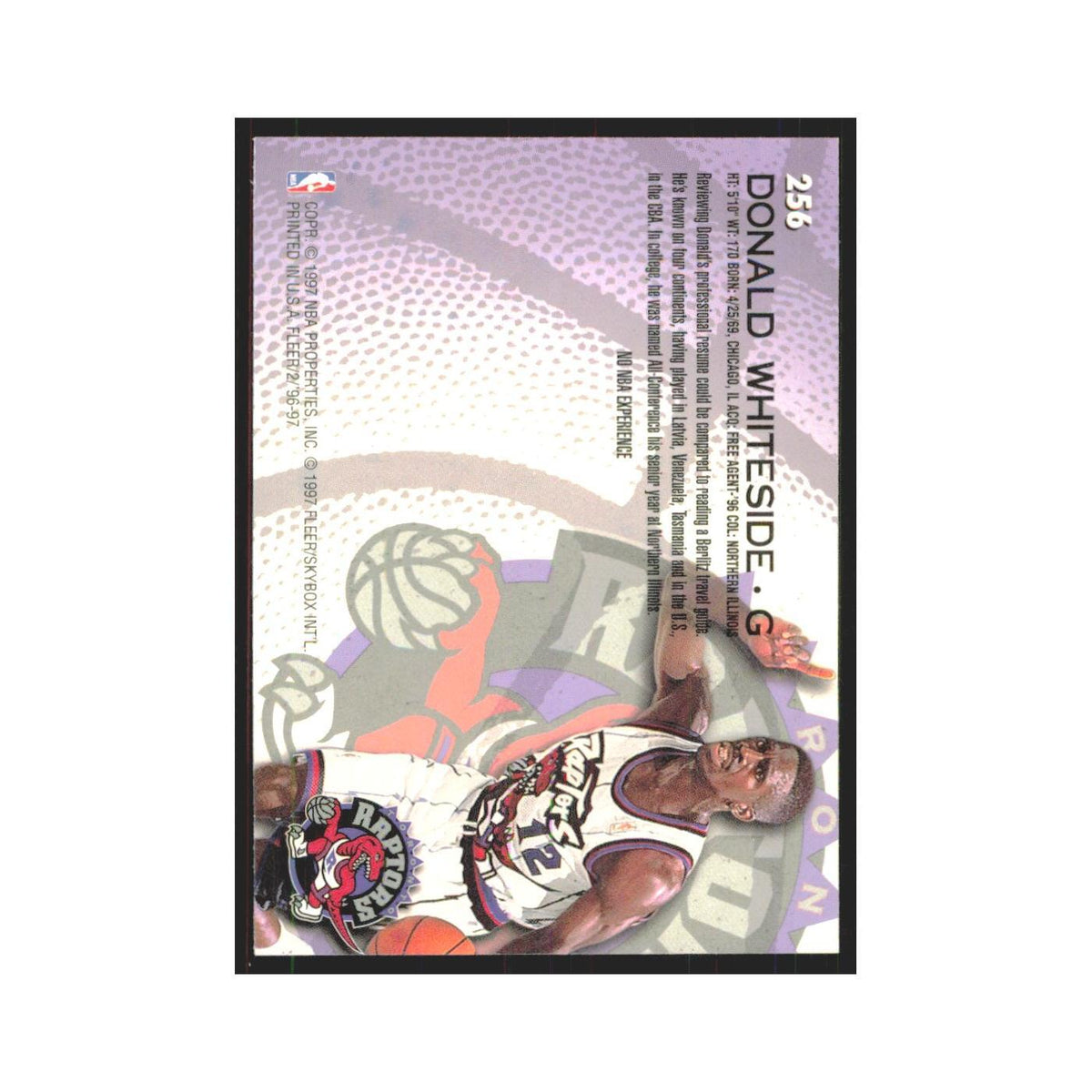 1996 Fleer Donald Whiteside RC Raptors #256