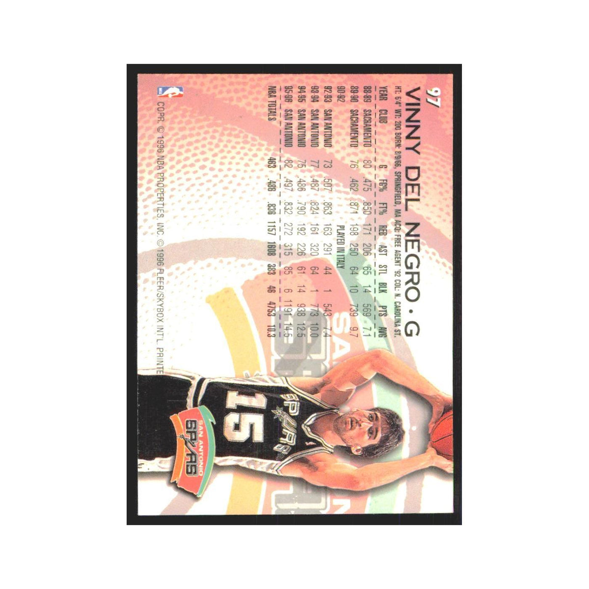 1996 Fleer Vinny Del Negro Spurs #97