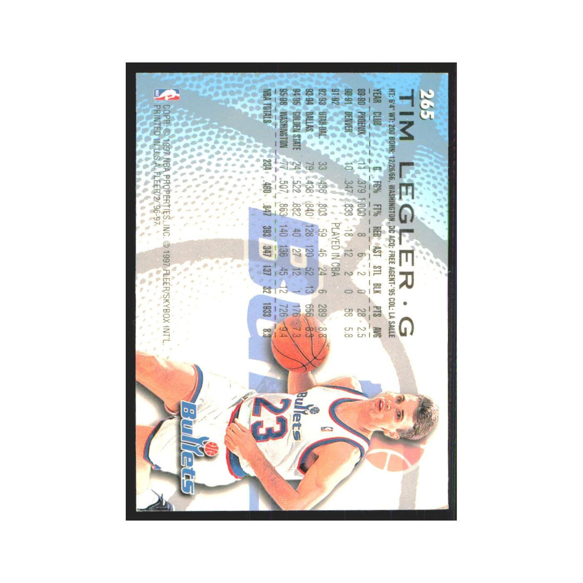 1996 Fleer Tim Legler Washington Bullets #265