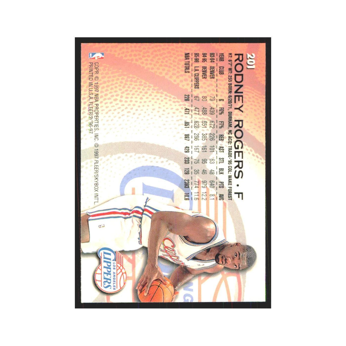 1996 Fleer Rodney Rogers Clippers #201