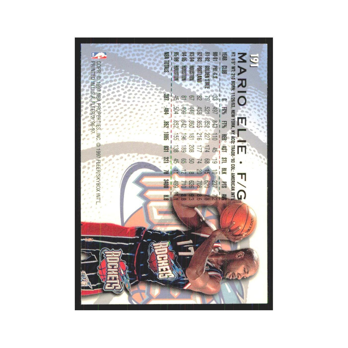 1996 Fleer Mario Elie Rockets #191