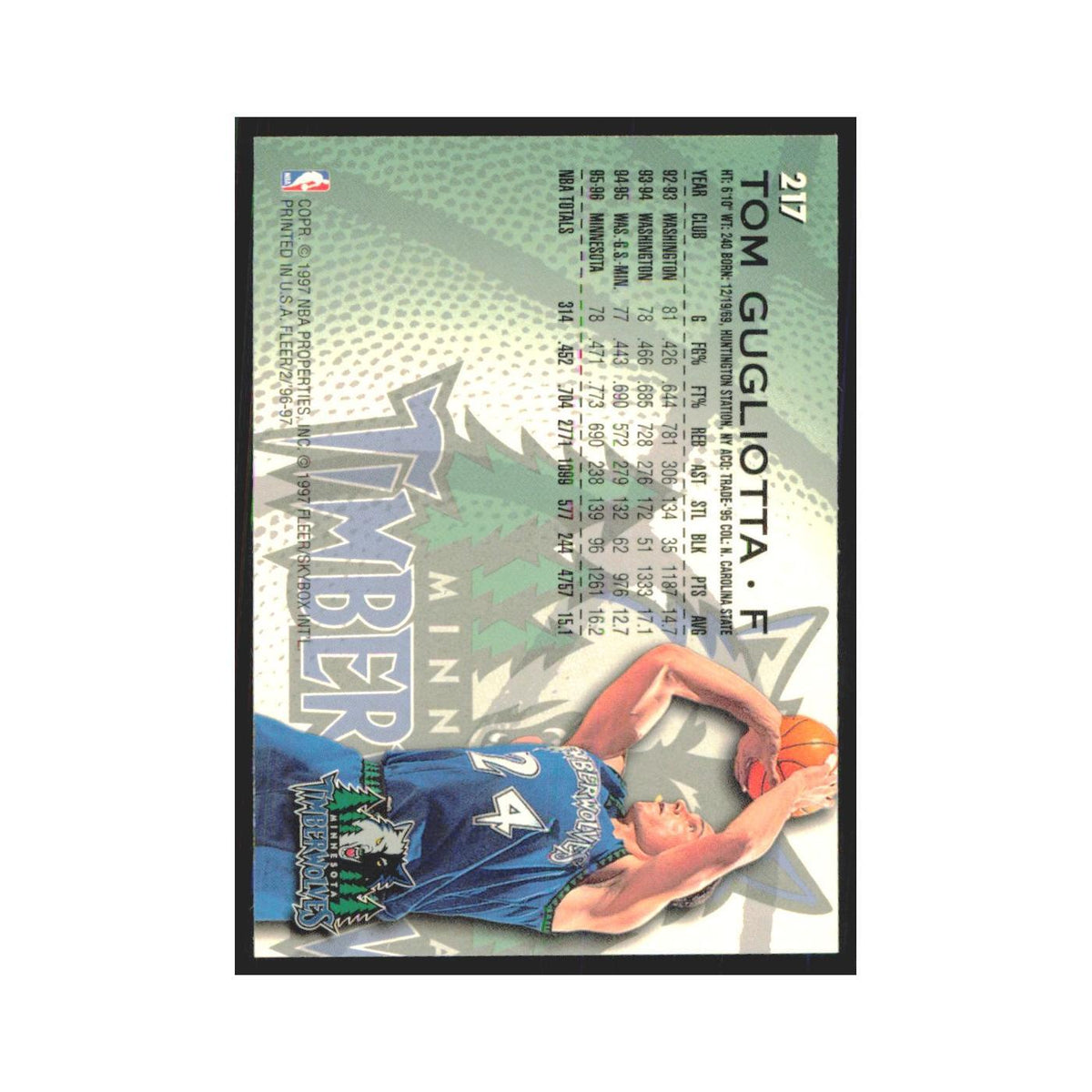 1996 Fleer Tom Gugliotta Timberwolves #217