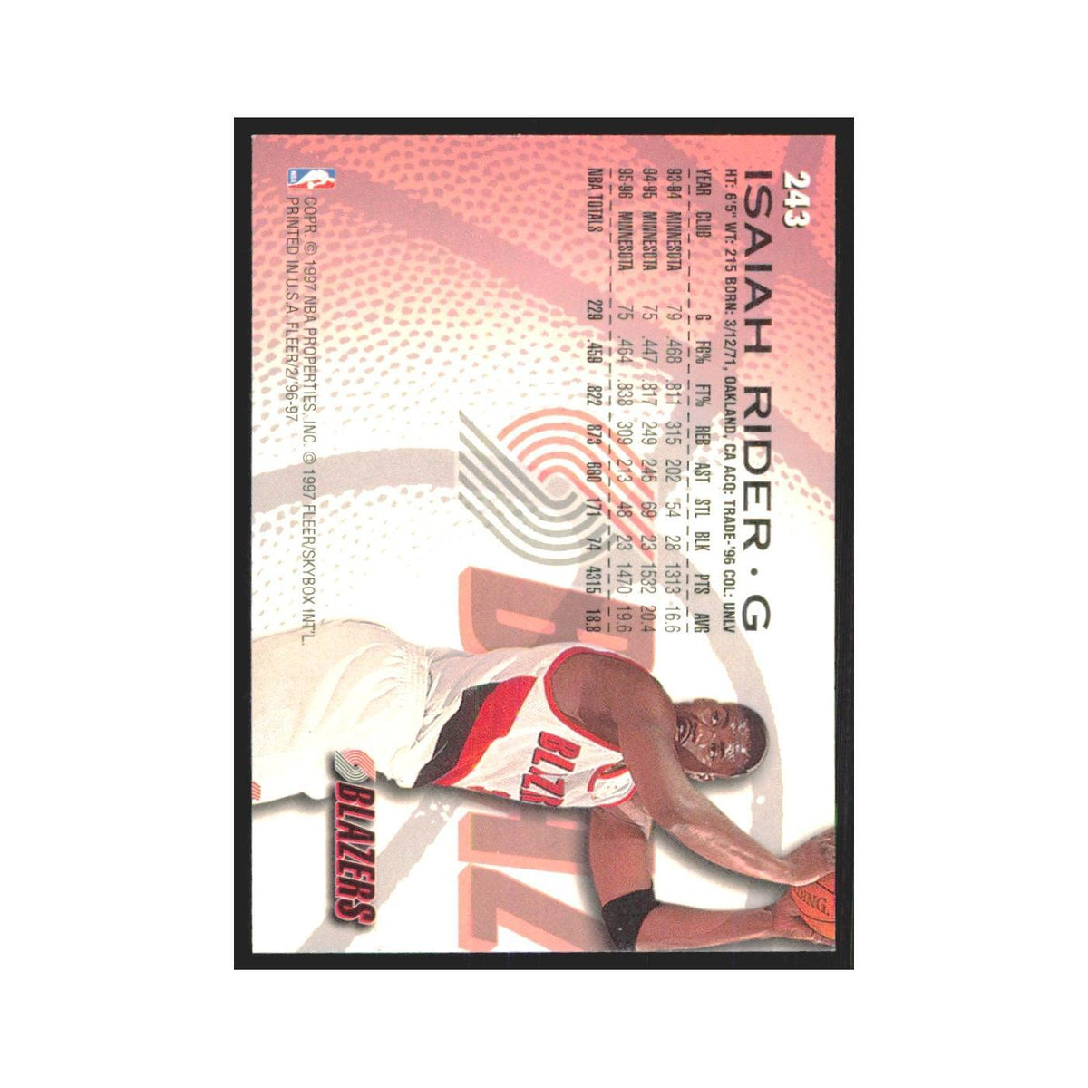 1996 Fleer Isaiah Rider Blazers #243