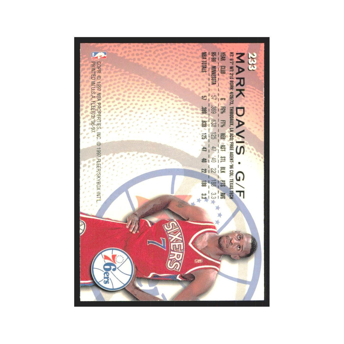 1996 Fleer Mark Davis 76ers #233
