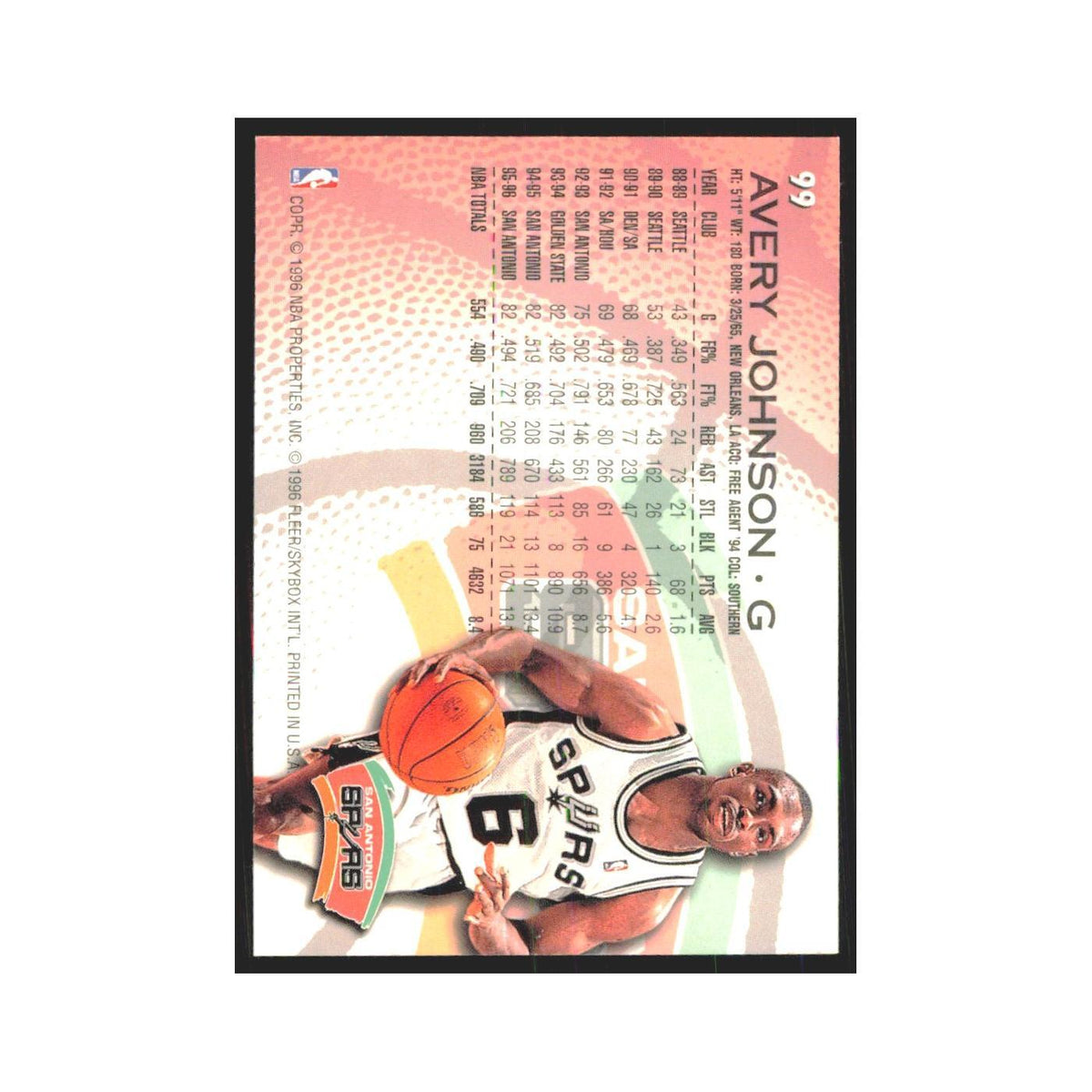 1996 Fleer Avery Johnson Spurs #99