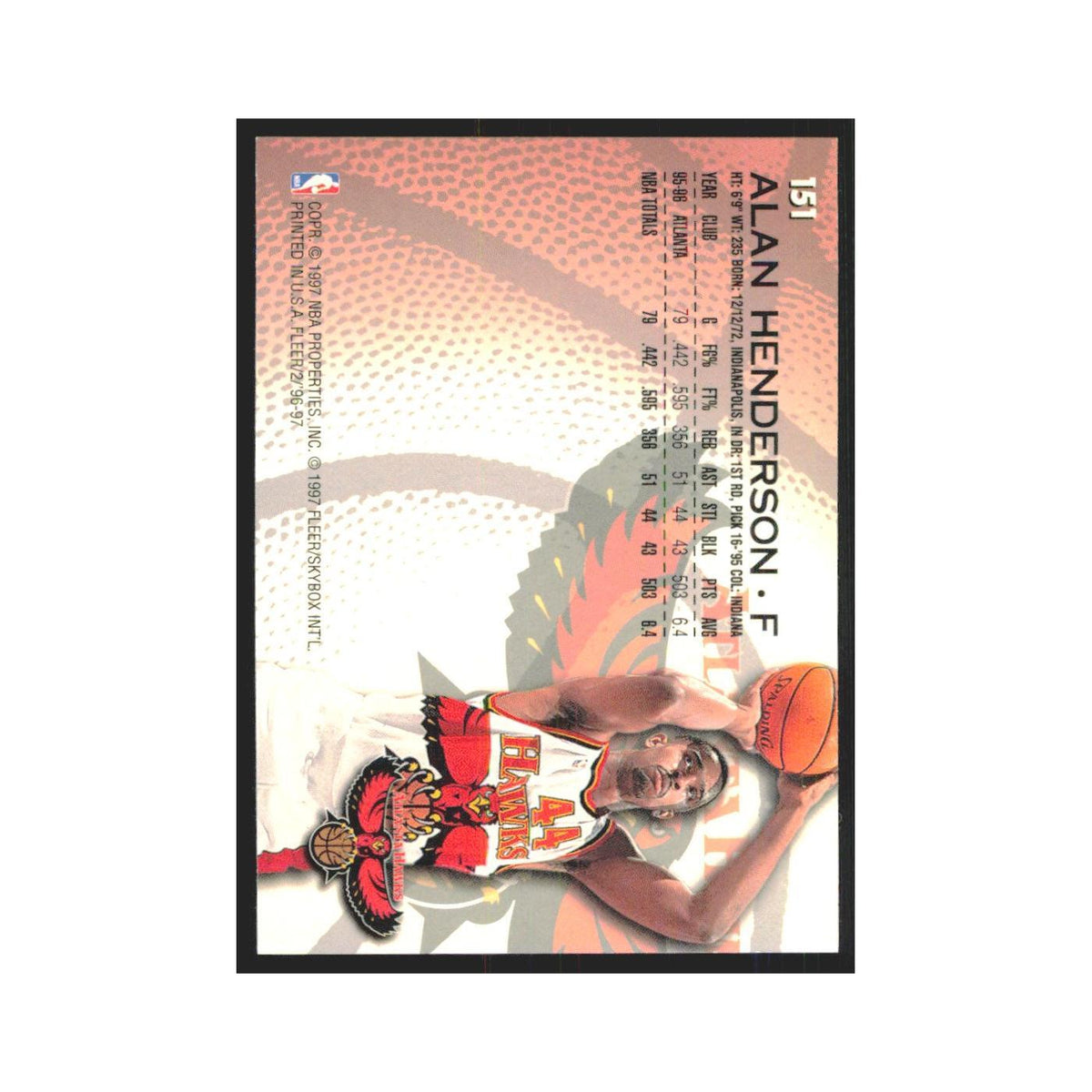 1996 Fleer Alan Henderson Hawks #151