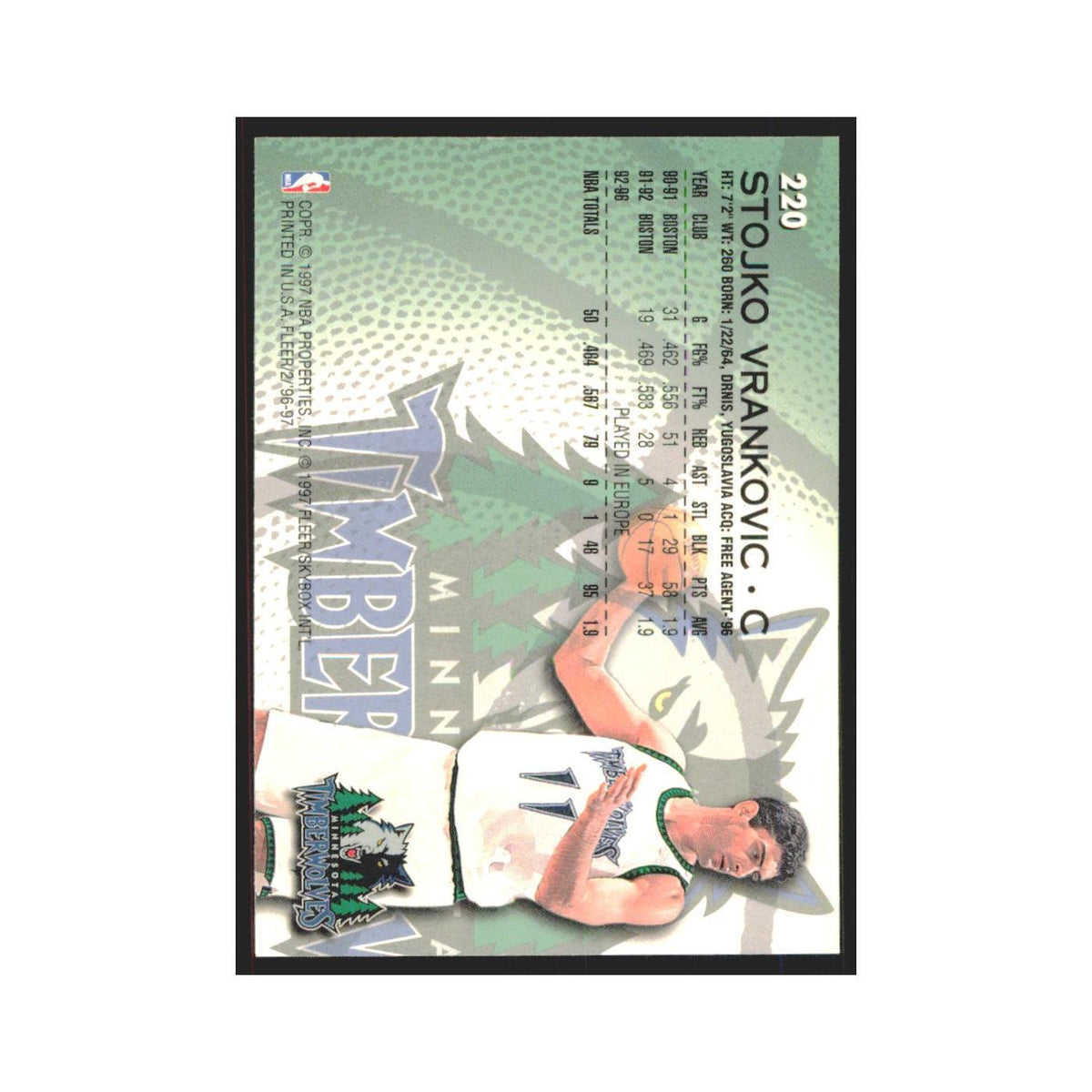 1996 Fleer Stojko Vrankovic Timberwolves #220