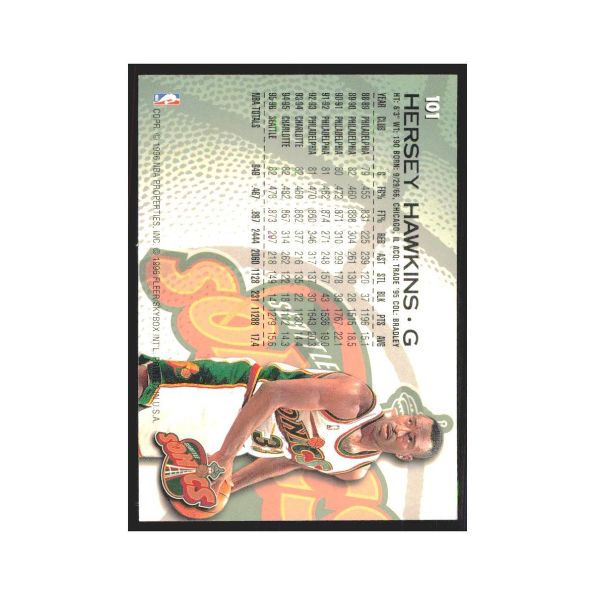 1996 Fleer Hersey Hawkins Seattle SuperSonics #101