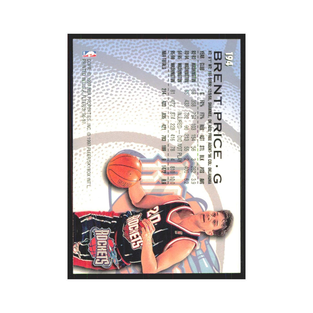 1996 Fleer Brent Price Rockets #194