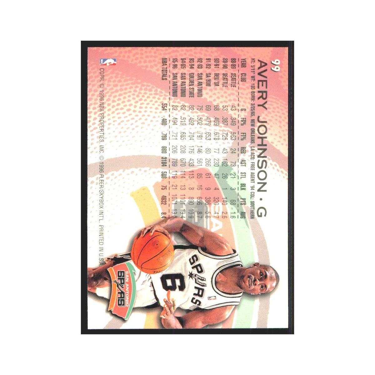 1996 Fleer Avery Johnson Spurs #99