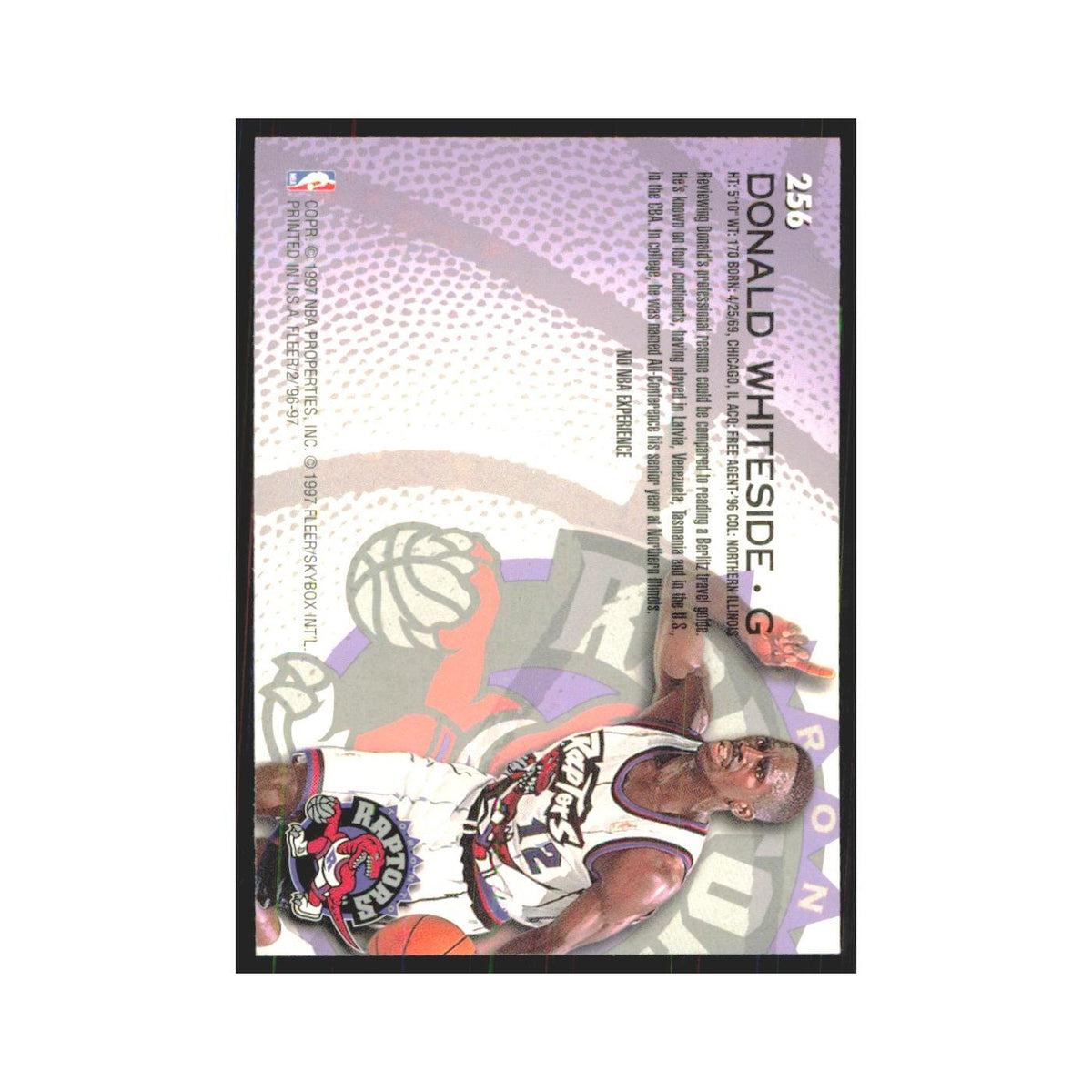 1996 Fleer Donald Whiteside RC Raptors #256