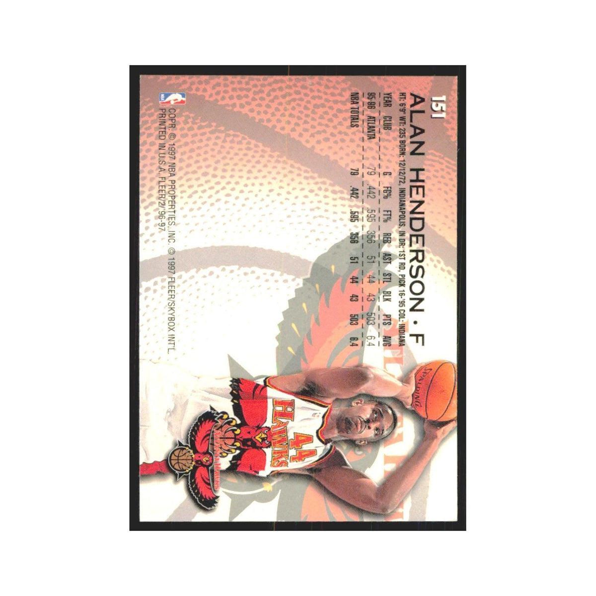 1996 Fleer Alan Henderson Hawks #151