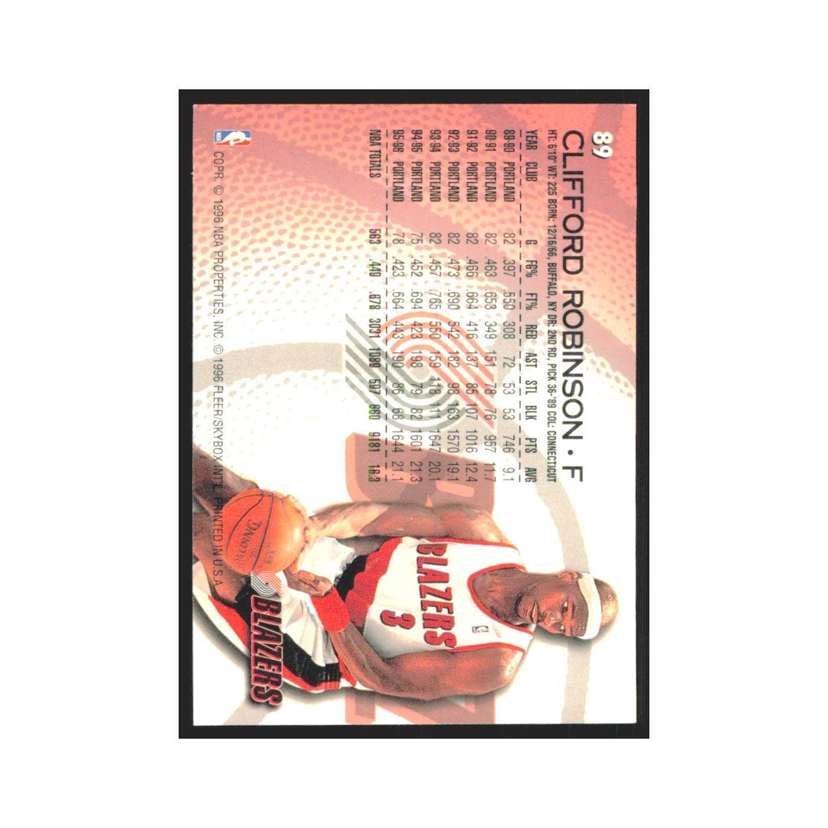 1996 Fleer Clifford Robinson Blazers #89