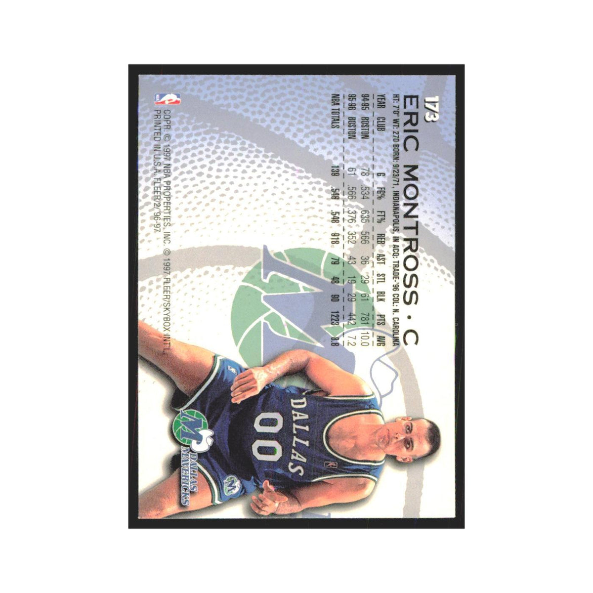 1996 Fleer Eric Montross Mavericks #173