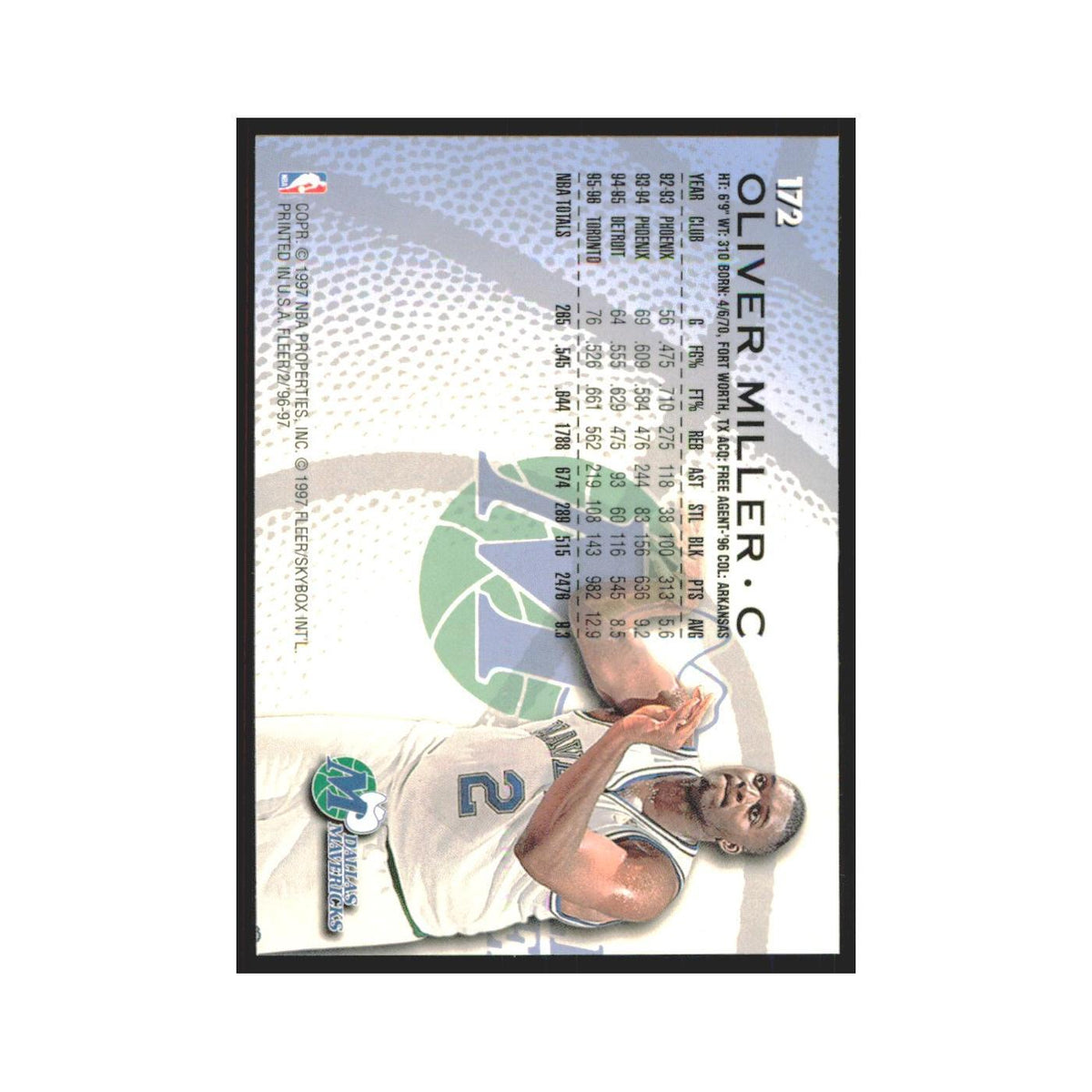 1996 Fleer Oliver Miller Mavericks #172