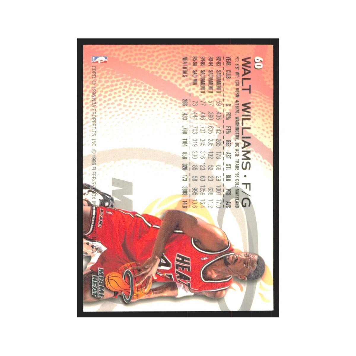 1996 Fleer Walt Williams Heat #60