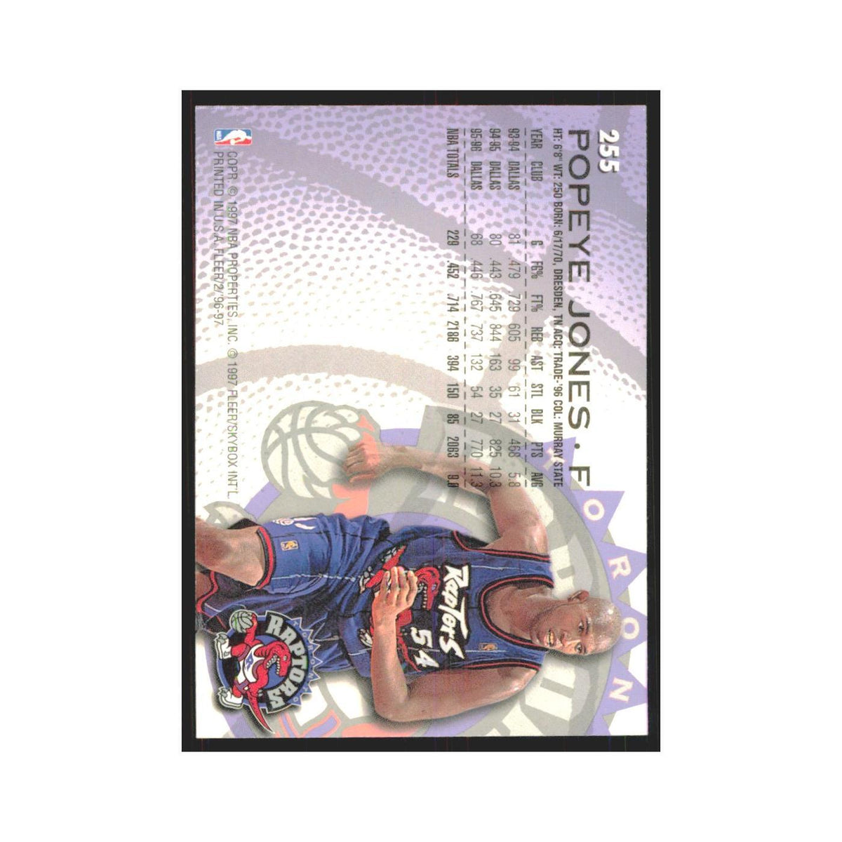 1996 Fleer Popeye Jones Raptors #255