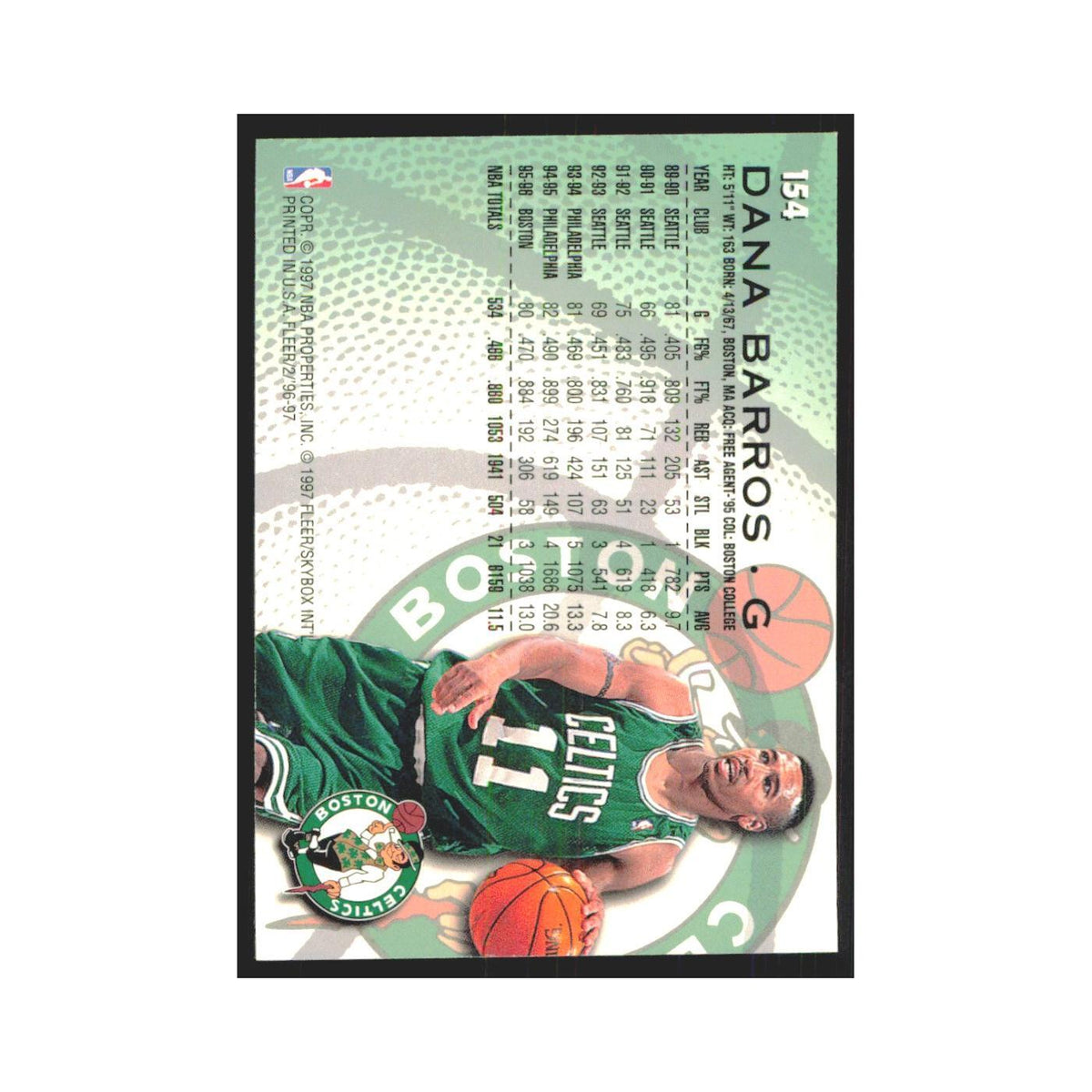 1996 Fleer Dana Barros Celtics #154