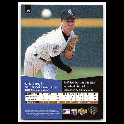 Bill Swift #49 1995 Upper Deck SP Colorado Rockies Baseball Card MLB NM