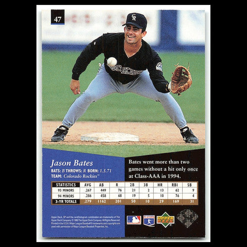 Jason Bates #47 1995 Upper Deck SP Colorado Rockies Baseball Card MLB NM