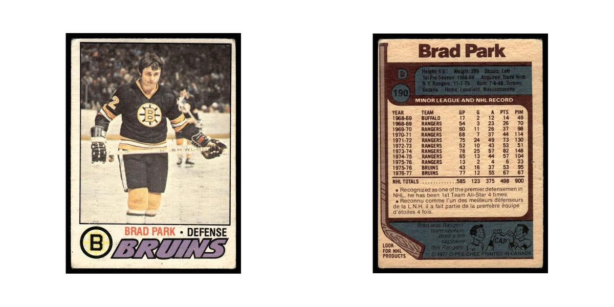 Brad Park 1977 O-Pee-Chee #190 Boston Bruins Hockey Card EX