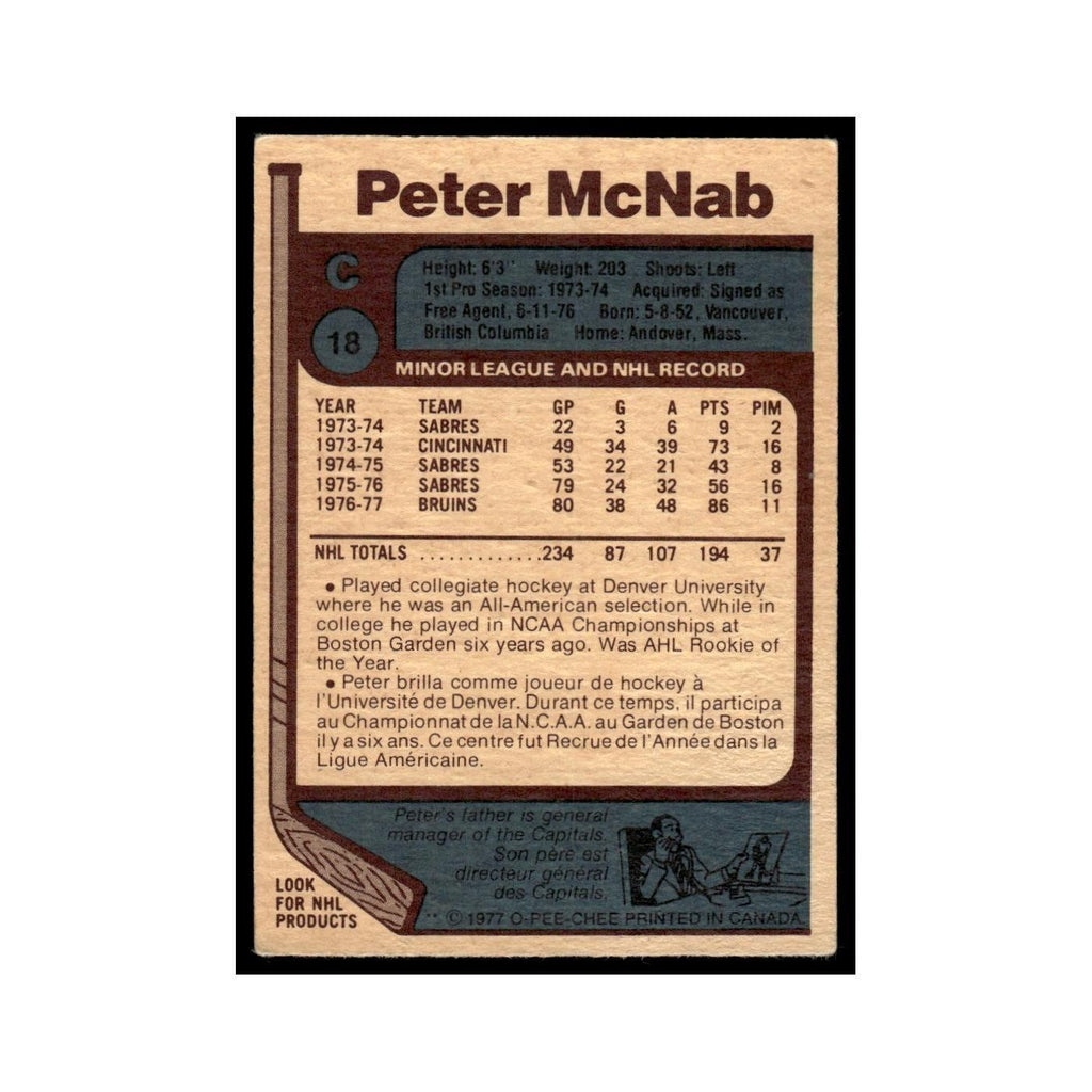 Peter McNab 1977 O-Pee-Chee #18 Boston Bruins Hockey Card EX