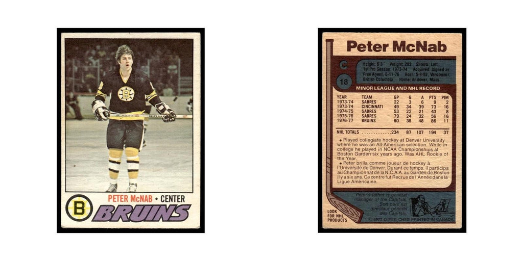Peter McNab 1977 O-Pee-Chee #18 Boston Bruins Hockey Card EX