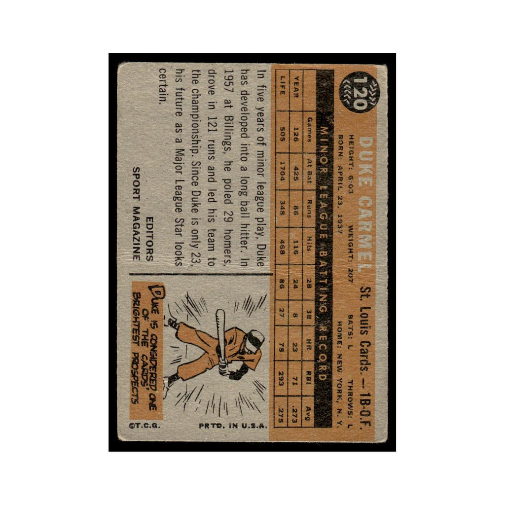 1960 Topps Baseball Card (Damaged) Duke Carmel RC Cardinals #120