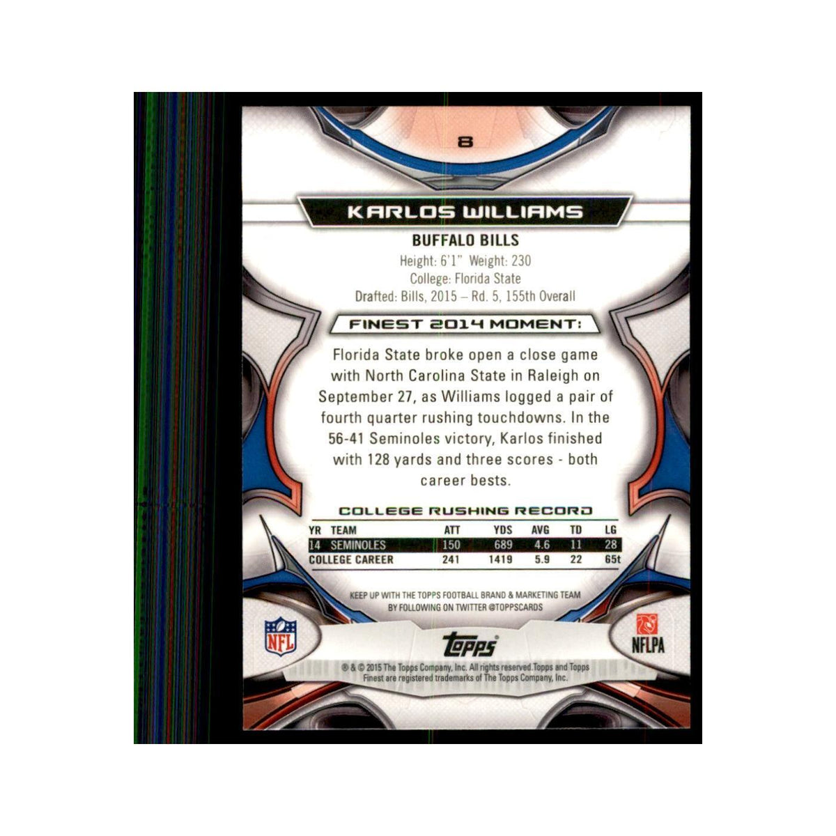 2015 Topps Finest Karlos Williams RC Football Cards #8