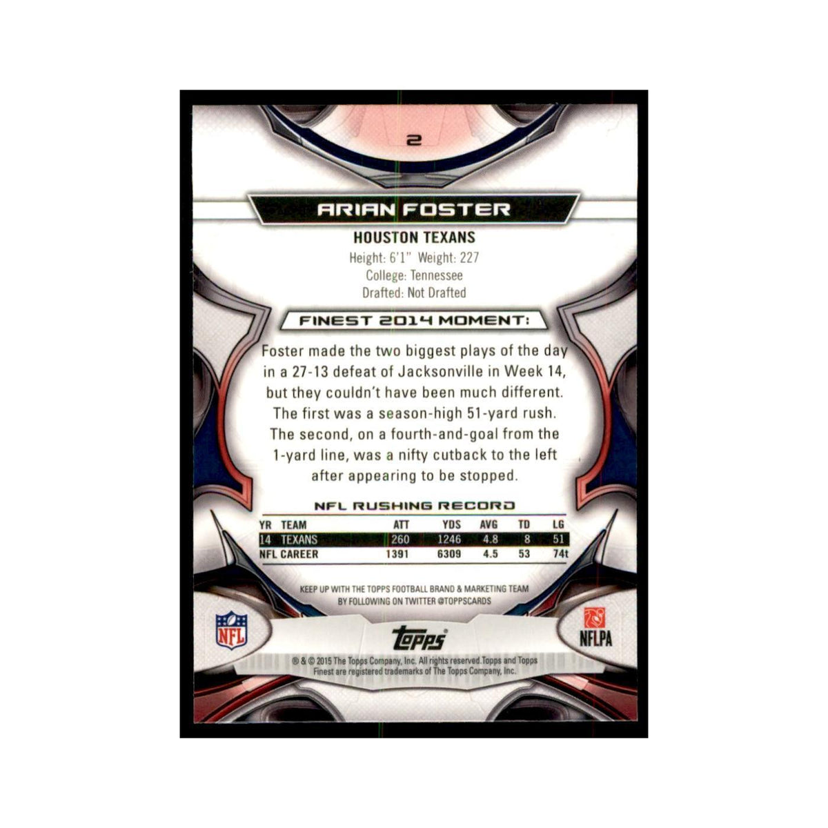 2015 Topps Finest Arian Foster Football Cards #2
